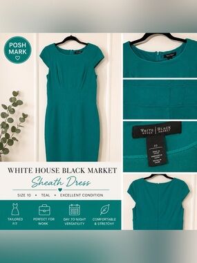White House Black Market Teal Cap-Sleeve Sheath Dress